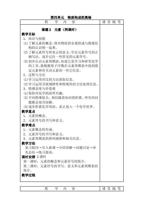 课题2 元素(第一课时)