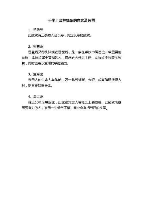 手掌上各种线条的意义及位置