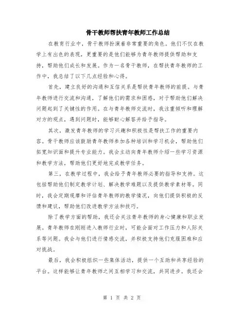 骨干教师帮扶青年教师工作总结