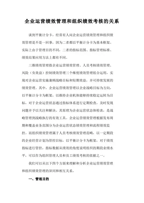 企业运营绩效管理和组织绩效考核的关系