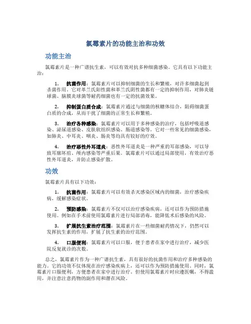 氯霉素片的功能主治和功效