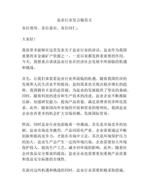 盐业行业发言稿范文