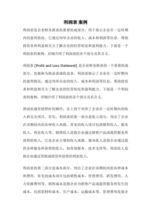 利润表 案例