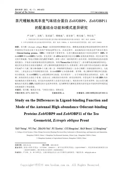 茶尺蠖触角高丰度气味结合蛋白EoblOBP9、EoblOBP11 的配基结合功能和模式差异研究