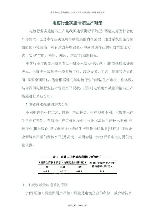 电镀行业清洁生产对策(2021整理)