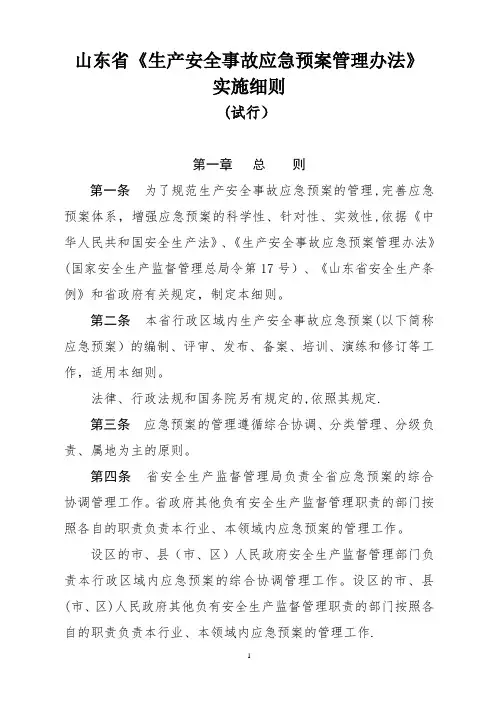 山东省生产安全事故应急预案管理办法试行