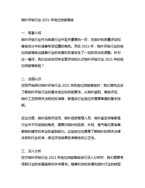 2021年烟叶评级行业职业(岗位)技能等级