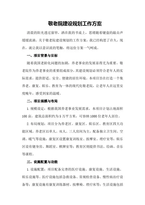 敬老院建设规划工作方案