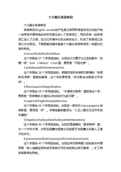 十大最长英语单词