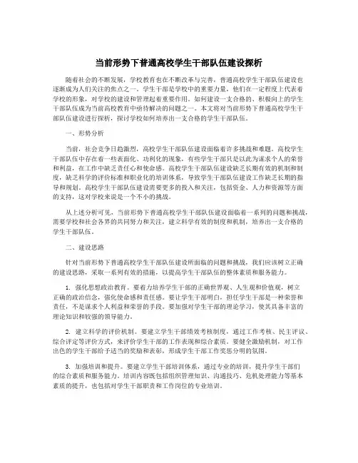 当前形势下普通高校学生干部队伍建设探析
