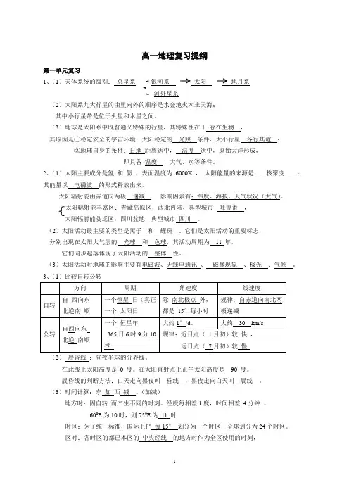 高一地理复习提纲
