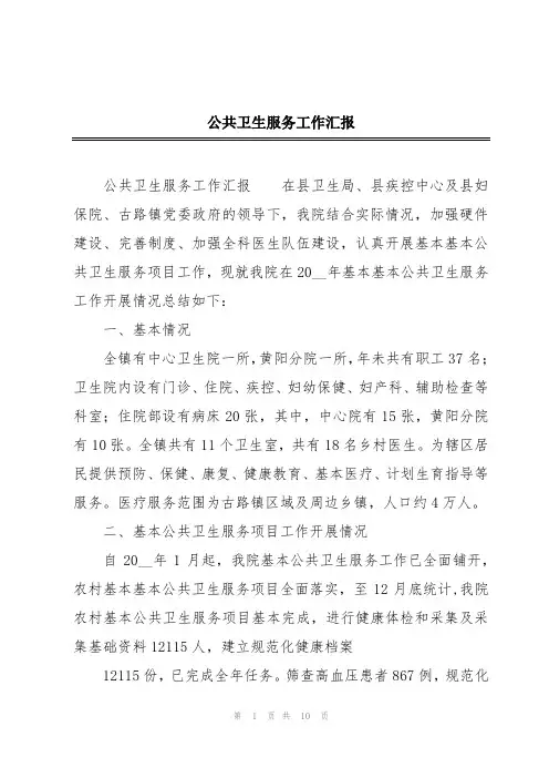 公共卫生服务工作汇报