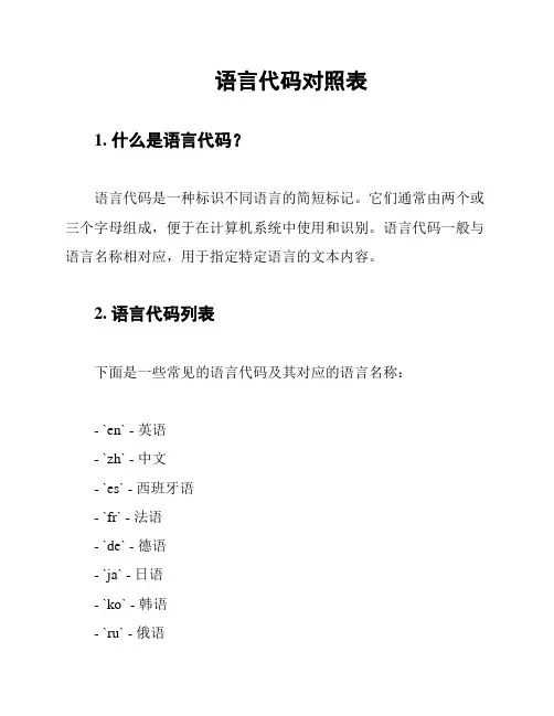 语言代码对照表