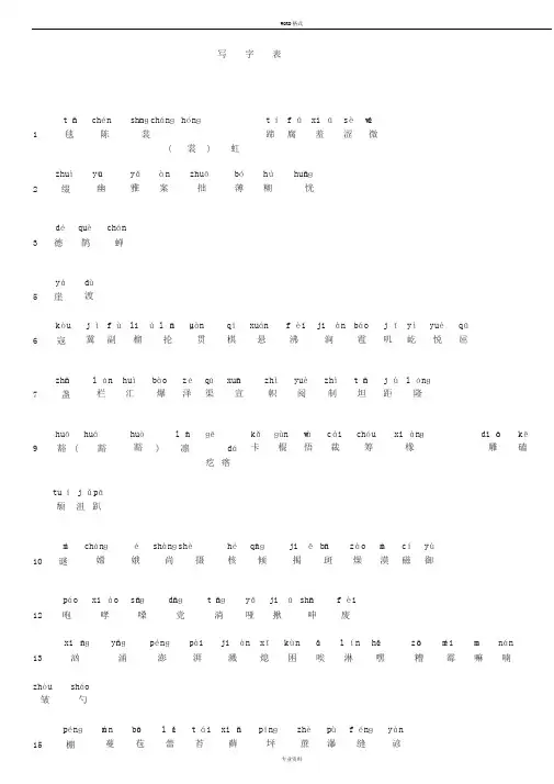 2019年秋季新版语文教材六年级上册生字表、词语表(带拼音)