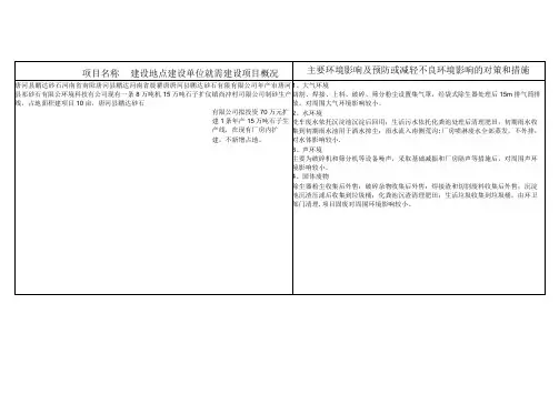 主要环境影响及预防或减轻不良环境影响的对策和措施