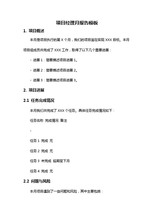 项目经理月报告模板