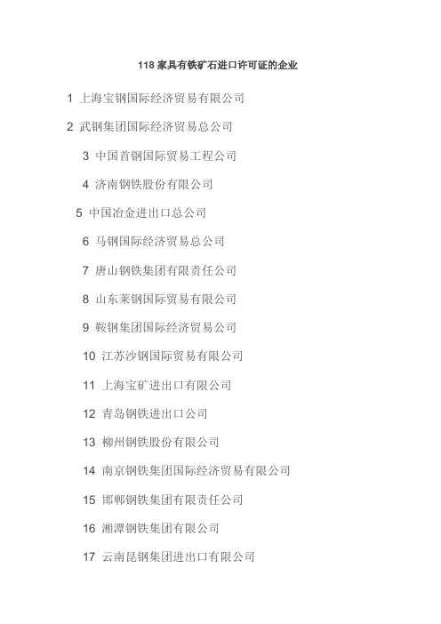 118家具有铁矿石进口许可证的企业