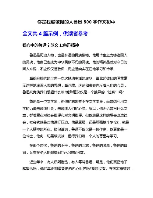 你是我最敬佩的人鲁迅800字作文初中