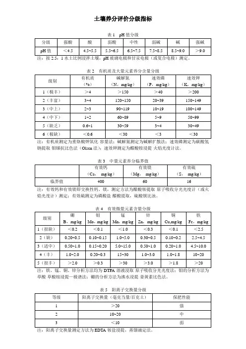 土壤养分分级评价指标体系