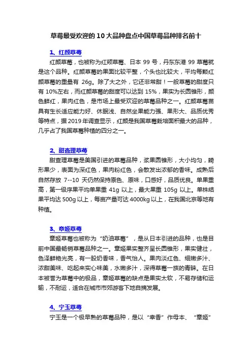 草莓最受欢迎的10大品种盘点中国草莓品种排名前十