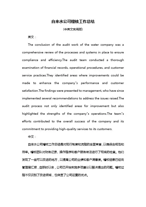 自来水公司稽核工作总结