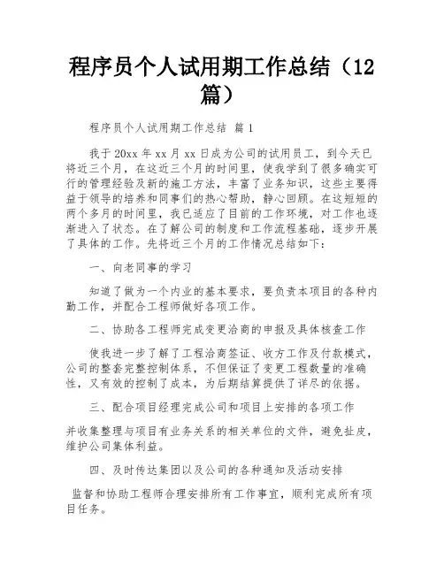 程序员个人试用期工作总结(12篇)