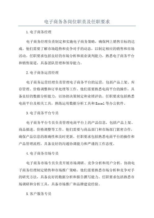 电子商务各岗位职责及任职要求