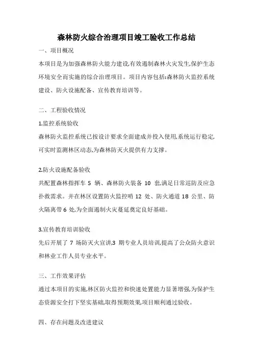 森林防火综合治理项目竣工验收工作总结