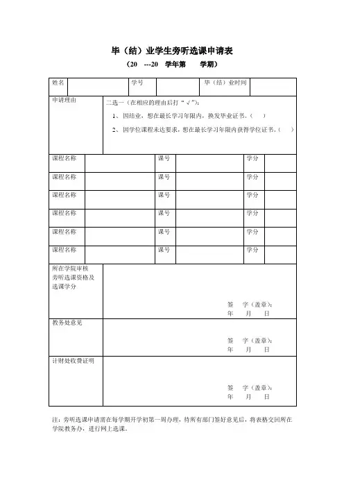 毕(结)业学生旁听选课申请表 (1)