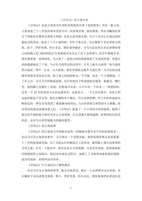 寻母记的主要内容