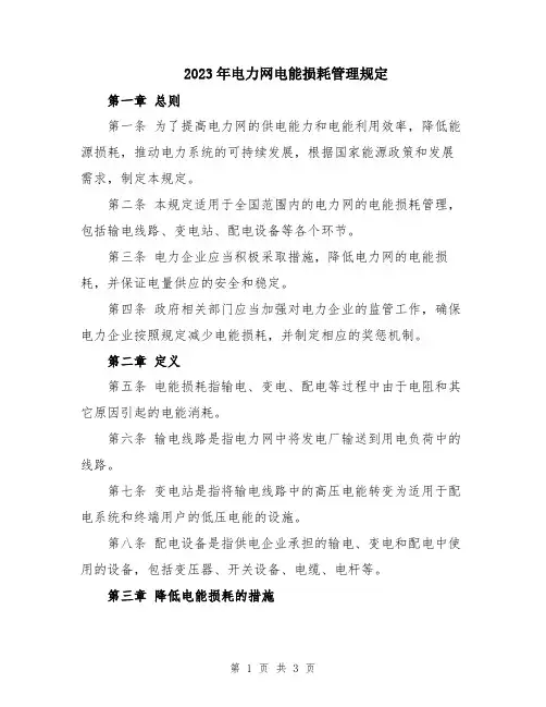 2023年电力网电能损耗管理规定