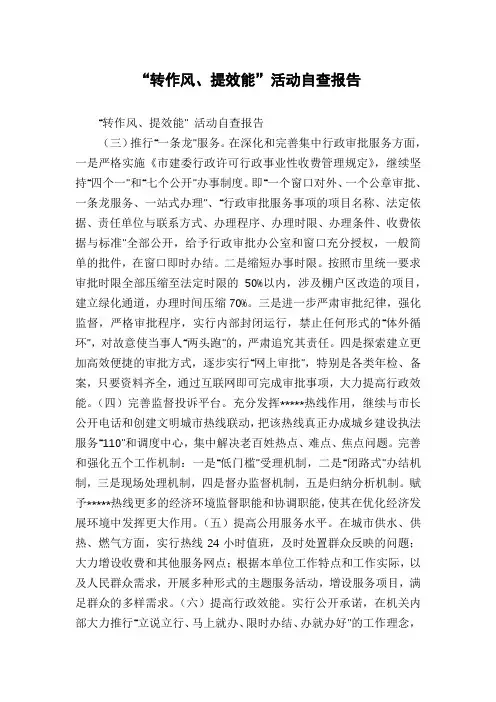 “转作风、提效能”活动自查报告