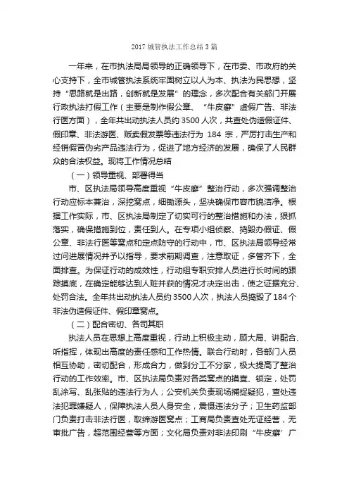 2017城管执法工作总结3篇_工作总结范文_