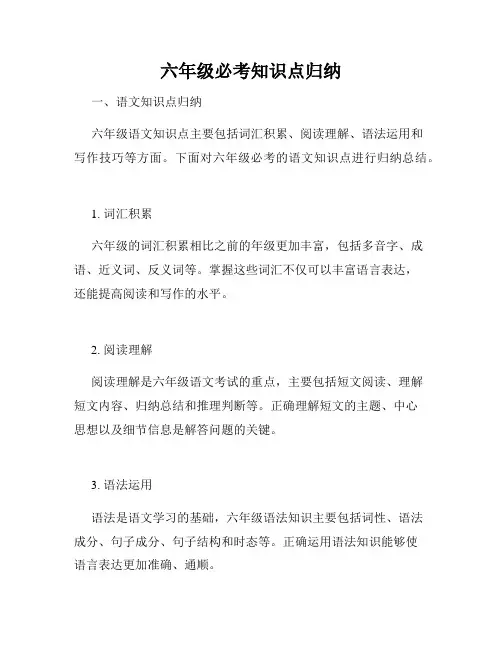 六年级必考知识点归纳