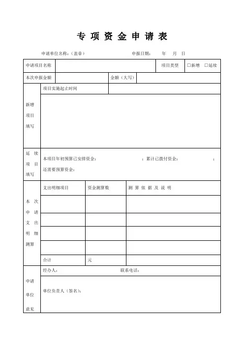 专项资金申请表