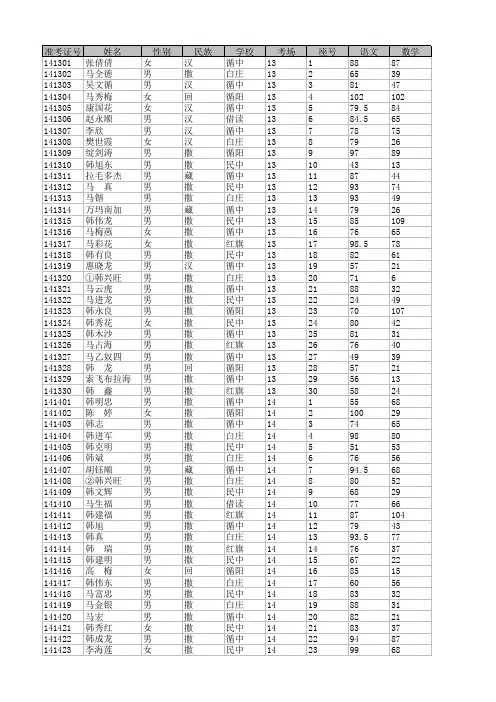 2014年中考成绩表(2)