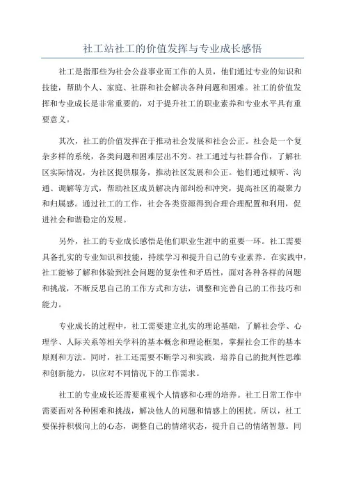 社工站社工的价值发挥与专业成长感悟