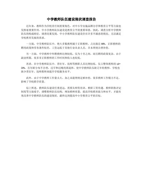 中学教师队伍建设现状调查报告