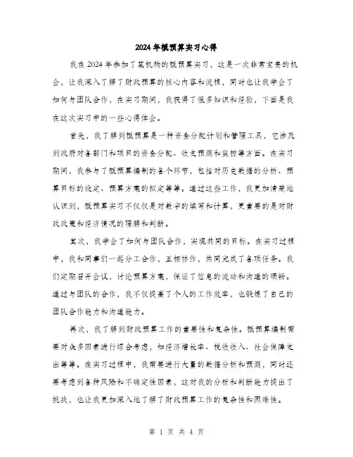 2024年概预算实习心得(2篇)