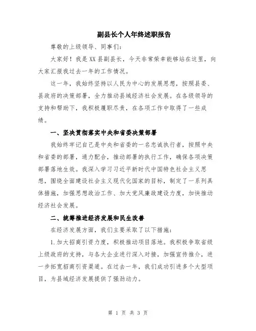 副县长个人年终述职报告