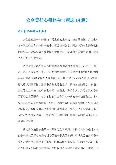 安全责任心得体会(精选14篇)