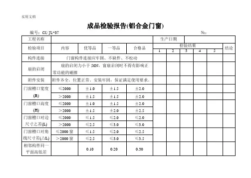 铝合金门窗成品检验报告(铝门窗)