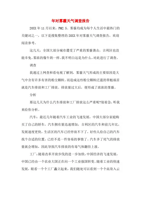 2019年年对雾霾天气调查报告
