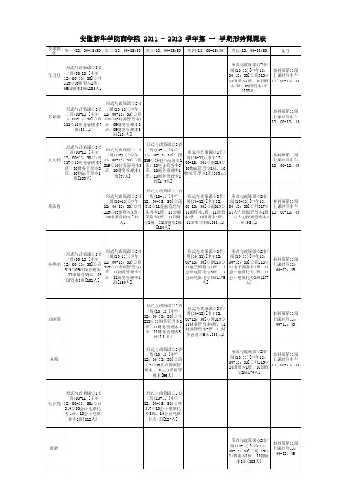 安徽新华学院商学院 2011 - 2012 学年第 一 学期形势课课表
