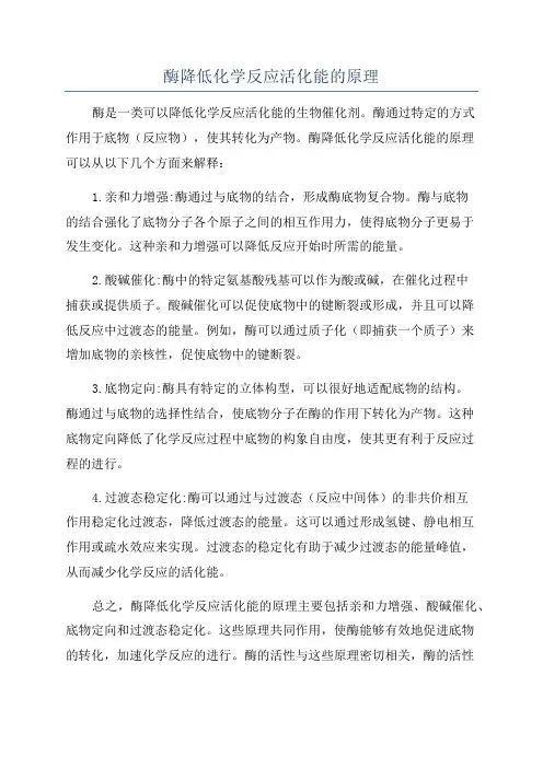 酶降低化学反应活化能的原理