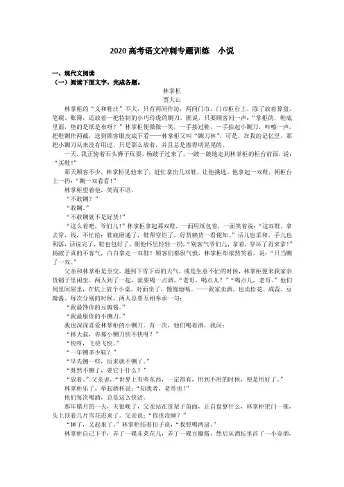 2020高考语文冲刺专题训练  小说