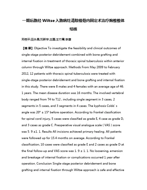一期后路经Wiltse入路病灶清除植骨内固定术治疗胸椎椎体结核
