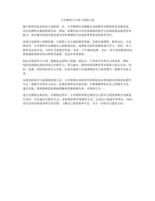 小学教师个人网上研修计划