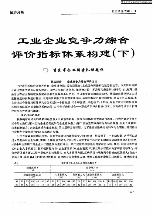 工业企业竞争力综合评价指标体系构建(下)