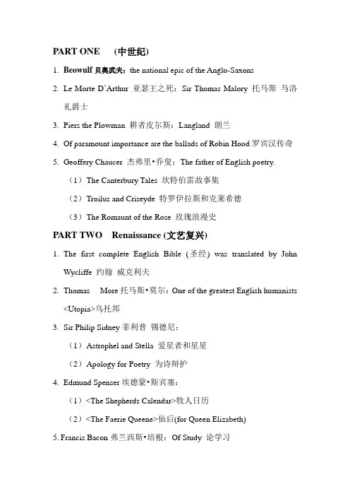 文学史人名及作品